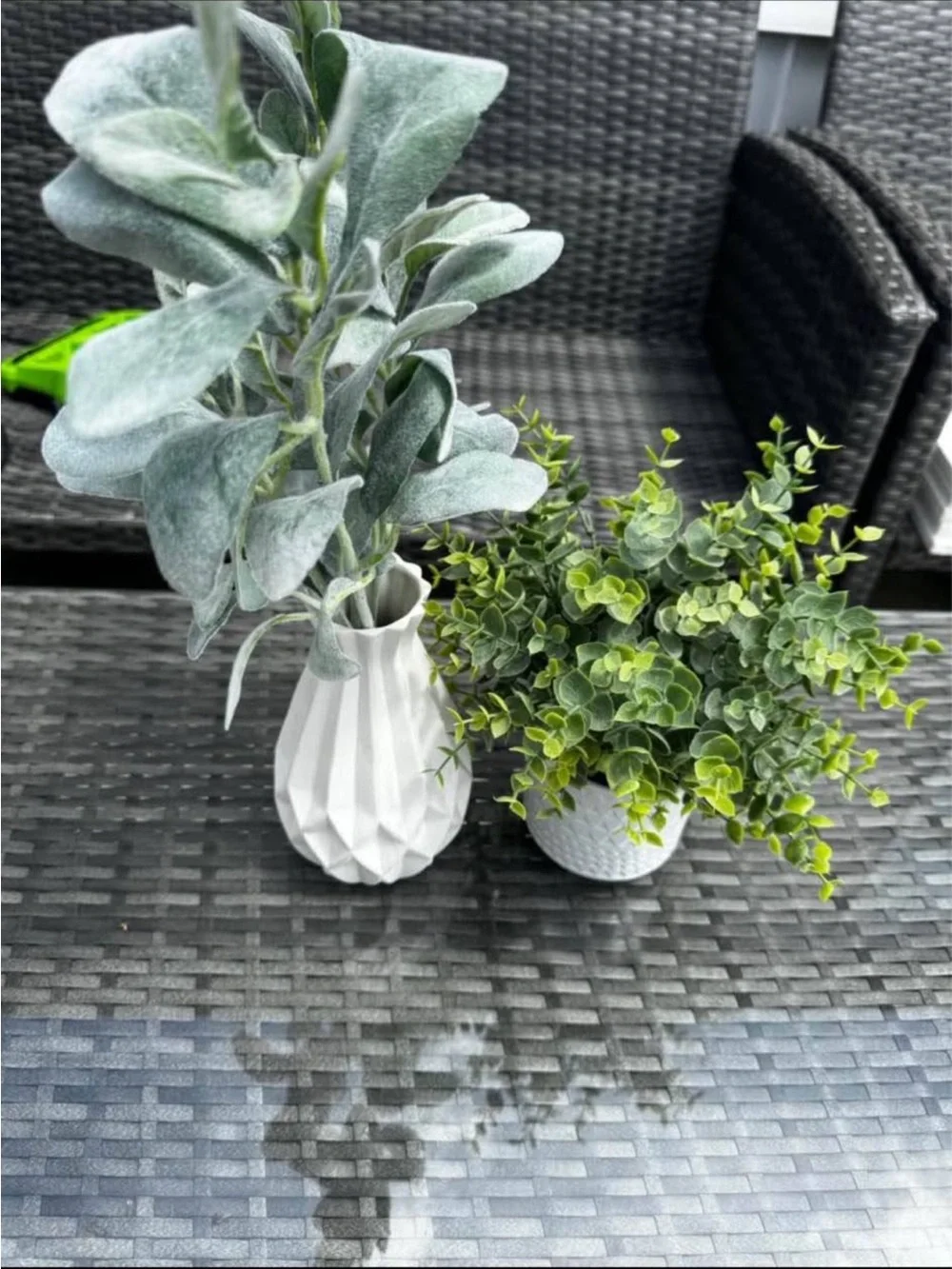 Textured White Ceramic Vase with Faux Greenery Accent